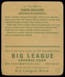 Picture, Helmar Brewing, R319-Helmar Card # 156, Hack WILSON, Light blue background, Brooklyn Dodgers