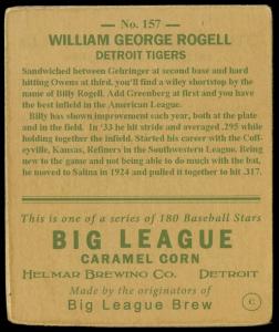 Picture, Helmar Brewing, R319-Helmar Card # 157, Billy Rogell, Swinging, Detroit Tigers