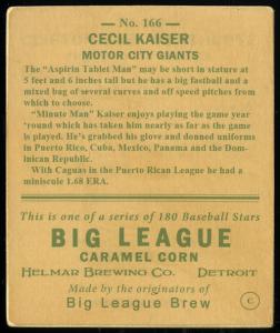 Picture, Helmar Brewing, R319-Helmar Card # 166, Cecil Kaiser, Portrait, Detroit Giants