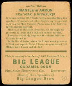 Picture, Helmar Brewing, R319-Helmar Card # 168, Mickey MANTLE (HOF); Hank AARON (HOF);, Bat Over Shoulder, Multiple