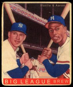 Picture of Helmar Brewing Baseball Card of Mickey MANTLE (HOF); Hank AARON (HOF);, card number 168 from series R319-Helmar Big League