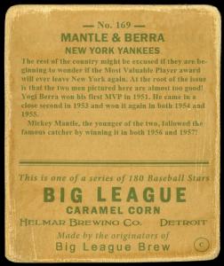 Picture, Helmar Brewing, R319-Helmar Card # 169, Mickey MANTLE (HOF); Yogi BERRA (HOF);, Bat Over Shoulder, New York Yankees