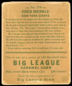 Picture, Helmar Brewing, R319-Helmar Card # 170, Fred Merkle, Bat Over Shoulder, New York Giants
