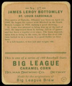 Picture, Helmar Brewing, R319-Helmar Card # 17, Jim BOTTOMLEY (HOF), Swinging, St. Louis Cardinals