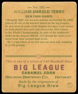Picture, Helmar Brewing, R319-Helmar Card # 182, Bill TERRY, Kneeling, New York Giants
