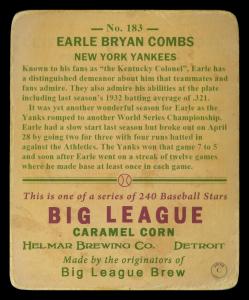 Picture, Helmar Brewing, R319-Helmar Card # 183, Earle COMBS, Portrait, New York Yankees