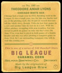 Picture, Helmar Brewing, R319-Helmar Card # 185, Ted LYONS (HOF), Portrait, Chicago White Sox