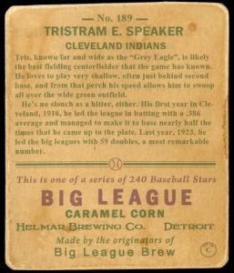 Picture, Helmar Brewing, R319-Helmar Card # 189, Tris SPEAKER (HOF), Portrait, Boston Red Sox