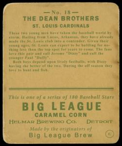 Picture, Helmar Brewing, R319-Helmar Card # 18, Dizzy DEAN, Daffy Dean, Dugout, St. Louis Cardinals