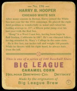 Picture, Helmar Brewing, R319-Helmar Card # 196, Harry HOOPER (HOF), Catching, Chicago White Sox