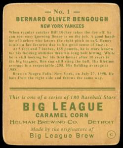 Picture, Helmar Brewing, R319-Helmar Card # 1, Bennie Bengough, Catching Stance, New York Yankees