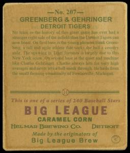 Picture, Helmar Brewing, R319-Helmar Card # 207, Hank GREENBERG (HOF); Charlie GEHRINGER (HOF);, Dugout, Detroit Tigers