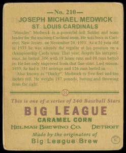 Picture, Helmar Brewing, R319-Helmar Card # 210, Joe MEDWICK (HOF), Portrait, St. Louis Cardinals