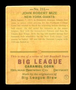 Picture, Helmar Brewing, R319-Helmar Card # 211, Johnny MIZE, Swinging, New York Giants