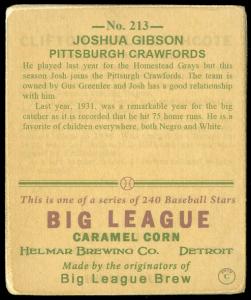 Picture, Helmar Brewing, R319-Helmar Card # 213, Josh GIBSON (HOF), Catching Stance, Pittsburgh Crawfords