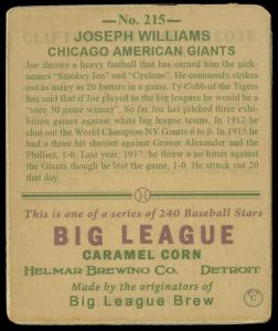 Picture, Helmar Brewing, R319-Helmar Card # 215, Smokey Joe WILLIAMS (HOF), Portrait, Chicago American Giants