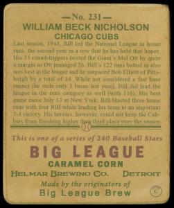 Picture, Helmar Brewing, R319-Helmar Card # 231, Bill Nicholson, Dugout, Chicago Cubs
