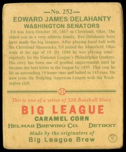 Picture, Helmar Brewing, R319-Helmar Card # 252, Ed DELAHANTY (HOF), Portrait, Washington Senators