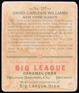 Picture, Helmar Brewing, R319-Helmar Card # 257, Davey Williams, Portrait, New York Giants