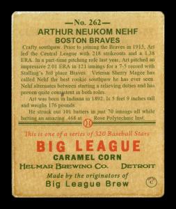 Picture, Helmar Brewing, R319-Helmar Card # 262, Art Nehf, Portrait, Boston Braves