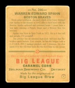 Picture, Helmar Brewing, R319-Helmar Card # 266, Warren SPAHN (HOF), Portrait, Boston Braves