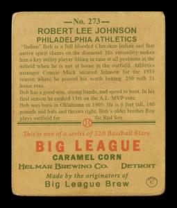 Picture, Helmar Brewing, R319-Helmar Card # 273, Bob Johnson, Batting, Philadelphia Athletics