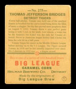 Picture, Helmar Brewing, R319-Helmar Card # 275, Tommy Bridges, Windup, Detroit Tigers