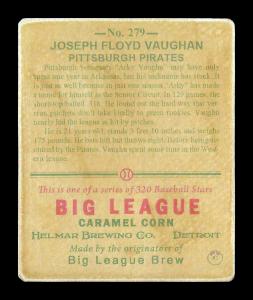 Picture, Helmar Brewing, R319-Helmar Card # 279, Arky VAUGHAN (HOF), Batting follow through, Pittsburgh Pirates