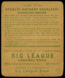 Picture, Helmar Brewing, R319-Helmar Card # 27, Stan COVELESKI (HOF), Wind-up, Cleveland Indians