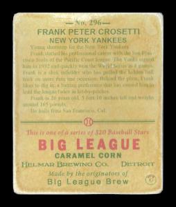 Picture, Helmar Brewing, R319-Helmar Card # 296, Frank Crosetti, In Dugout, New York Yankees
