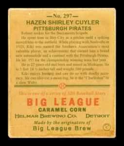 Picture, Helmar Brewing, R319-Helmar Card # 297, Kiki CUYLER (HOF), Orange Background, Pittsburgh Pirates