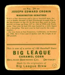 Picture, Helmar Brewing, R319-Helmar Card # 29, Joe CRONIN, Portrait, Washington Senators