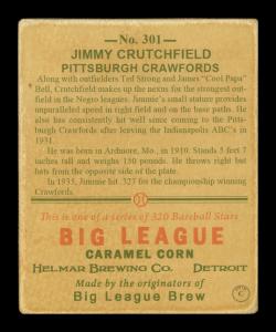 Picture, Helmar Brewing, R319-Helmar Card # 301, Jimmy Crutchfield, Standing, Pittsburgh Crawfords