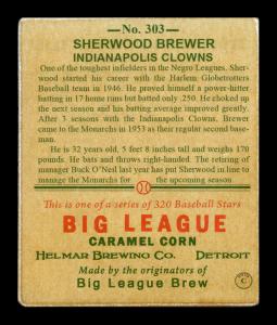 Picture, Helmar Brewing, R319-Helmar Card # 303, Sherwood Brewer, Batting follow through, Indianapolis Clowns