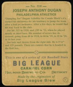 Picture, Helmar Brewing, R319-Helmar Card # 310, Joe Dugan, Bat on shoulder, Philadelphia Athletics