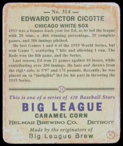 Picture, Helmar Brewing, R319-Helmar Card # 314, Eddie Cicotte, Hands on hips, Chicago White Sox