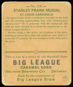 Picture, Helmar Brewing, R319-Helmar Card # 318, Stan MUSIAL (HOF), Chest Up, St. Louis Cardinals