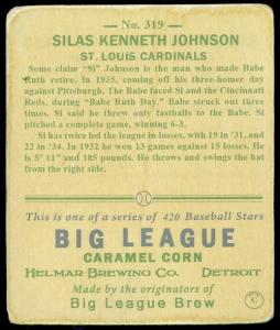 Picture, Helmar Brewing, R319-Helmar Card # 319, Si Johnson, Jacket, St. Louis Cardinals