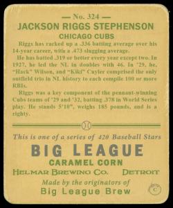 Picture, Helmar Brewing, R319-Helmar Card # 324, Riggs Stephenson, Turned left, Chicago Cubs