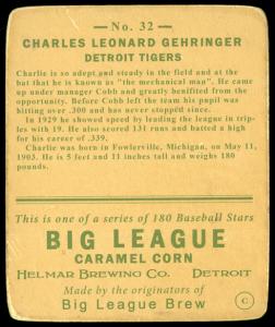 Picture, Helmar Brewing, R319-Helmar Card # 32, Charlie GEHRINGER, Portrait, Detroit Tigers