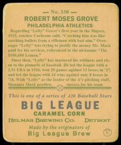 Picture, Helmar Brewing, R319-Helmar Card # 330, Lefty GROVE, Orange Background, Philadelphia Athletics