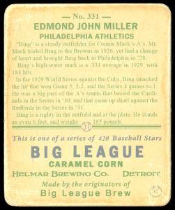 Picture, Helmar Brewing, R319-Helmar Card # 331, Bing Miller, Bat Up, Philadelphia Athletics