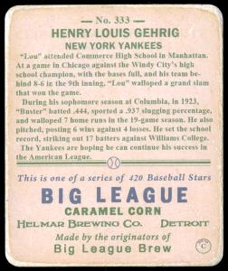 Picture, Helmar Brewing, R319-Helmar Card # 333, Lou GEHRIG, Portrait, Columbia University