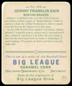 Picture, Helmar Brewing, R319-Helmar Card # 334, Johnny Sain, Portrait, Boston Braves