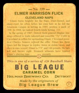 Picture, Helmar Brewing, R319-Helmar Card # 339, Elmer FLICK (HOF), Portrait, Cleveland Indians