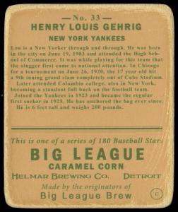 Picture, Helmar Brewing, R319-Helmar Card # 33, Lou GEHRIG, Portrait, New York Yankees