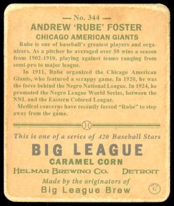 Picture, Helmar Brewing, R319-Helmar Card # 344, Rube FOSTER (HOF), No cap, Chicago American Giants