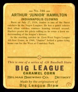 Picture, Helmar Brewing, R319-Helmar Card # 346, Art Hamilton, Arm cocked, Indianapolis Clowns