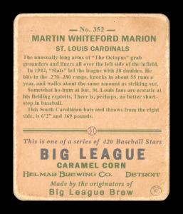 Picture, Helmar Brewing, R319-Helmar Card # 352, Marty Marion, Portrait, St. Louis Cardinals