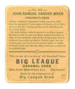 Picture, Helmar Brewing, R319-Helmar Card # 356, Johnny Vander Meer, Portrait, Cincinnati Reds